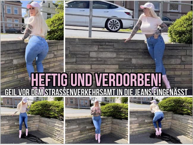 Piss explosion with devil-sophie! I piss in my jeans outdoors