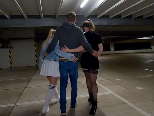 User piss meeting in the parking garage with wet wonder