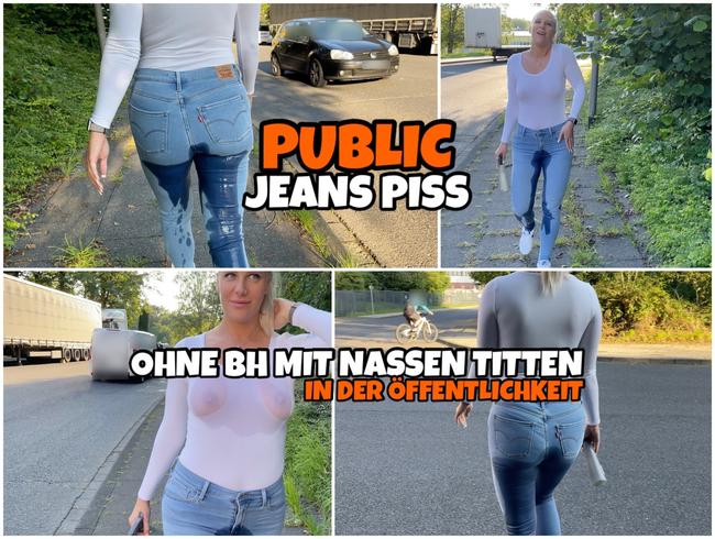Lara-CumKitten - Public Jeans Piss without a bra with wet tits