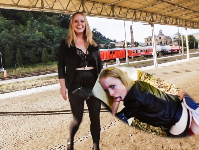 3-hole mare Mia-Adler gets fucked by 2 cocks at the train station!