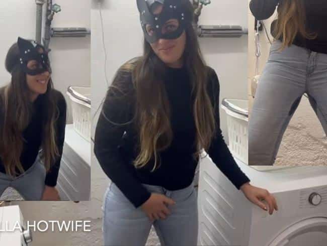 Horny jeans piss from STELLA-HOTWIFE in the washroom