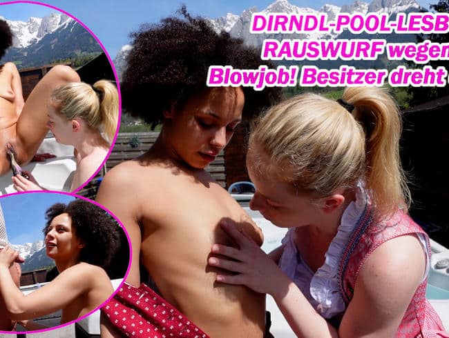 ¡Zorras pervertidas escalan en la piscina! Prohibición de la casa por mamada en público @ Lia-Amalia