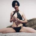 Ann-Petite @ Sexy black-haired plays naughty with a glass dildo