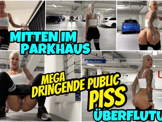 Lara-CumKitten - In the middle of the parking garage | Mega urgent PUBLIC PISS flood