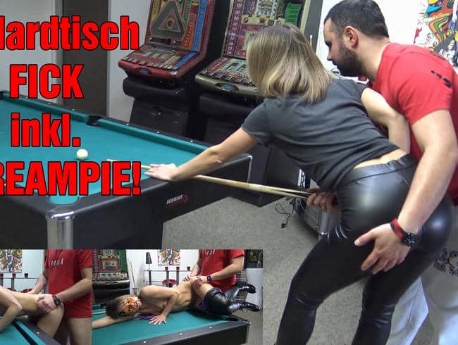Juicy creampie fuck on the billiard table with DerPornoofficial